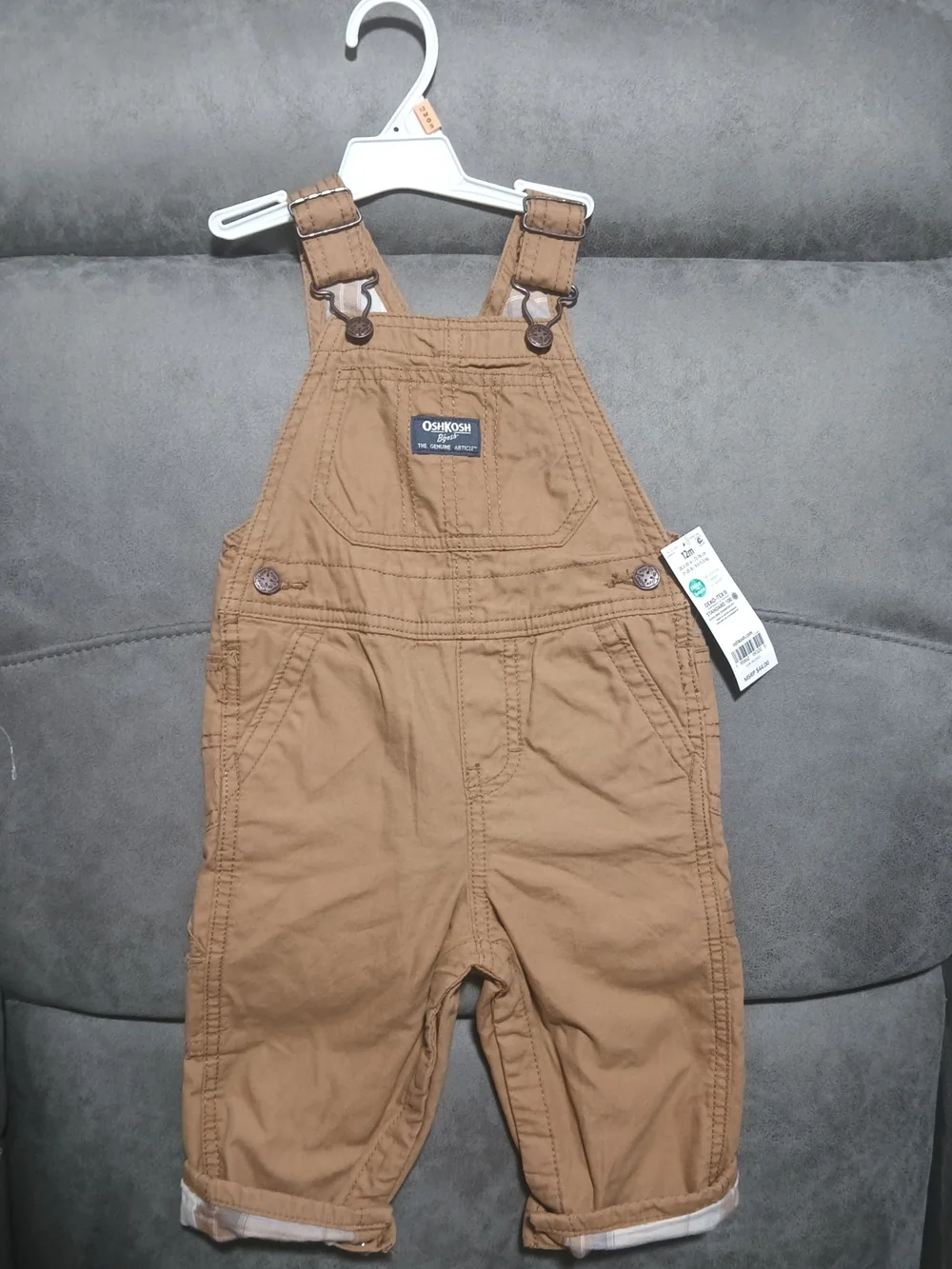 OshKosh B'gosh Toddler Tan Brown Overalls Size:12M